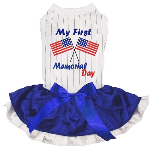 Petitebelle USA Gedenktag Welpenkleid mit Doppelflaggen, gestreift/blau-weiß, Größe XXL von Petitebelle
