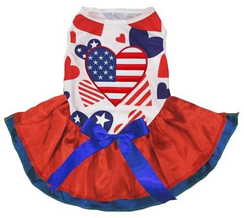 Petitebelle USA Heart Puppy Dog Dress (USA Hearts/Red Blue, XS) von Petitebelle