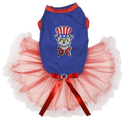 Petitebelle USA Skull Puppy Dog Dress (Blue/Red White, XS) von Petitebelle
