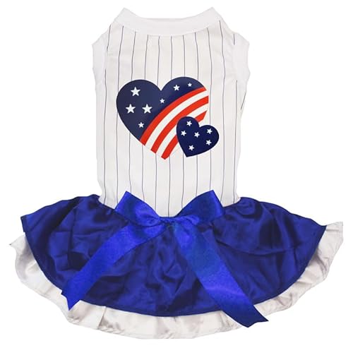 Petitebelle USA Twins Heart Puppy Dog Dress (Stripes/Blue White, XX-Large) von Petitebelle