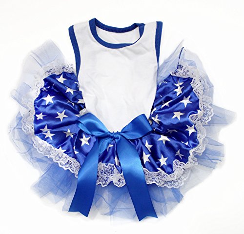 Petitebelle Unifarbenes Hundekleid mit USA-Thema (weiß/blaue Sterne Spitze, Größe XS) von Petitebelle