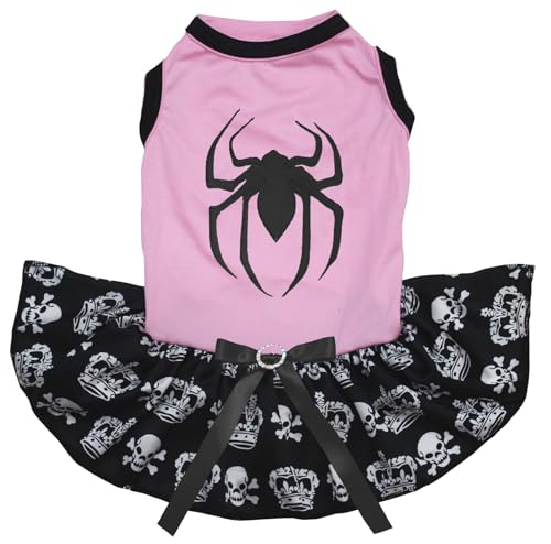 Petitebelle Welpenkleid mit Spinnen-Druck, Rosa/Schwarz, Totenkopf, Größe XL von Petitebelle