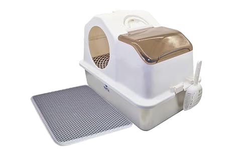 Edelstahl Katzenklo mit Deckel, XXL 61 x 40 x 44 cm Große geschlossenes Katzentoilette mit Filter & Rampe Gegen Streuverschleppung, Auslaufsicher, Geruchsdicht, Matte 40x50, Leicht zu Reinigen Petix von Petix