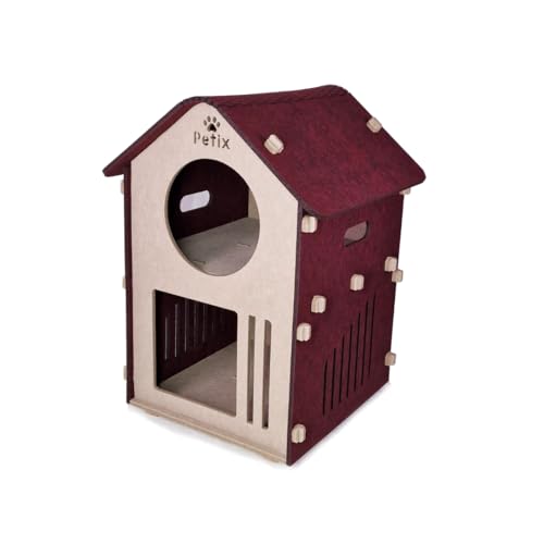 Katzenhaus Indoor große Katzen Katzenhöhle XXL 61×40×40 (cm) Katzen Haus höhle zum Schlafen, Spielen und Verstecken, Katzen schlafplatz Petix (Sweet Home) (Beige, XXL) von Petix