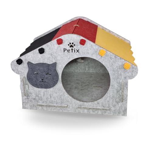 Katzenhaus Indoor große Katzen Katzenhöhle XXL 60×40×40 (cm) Katzen Haus höhle zum Schlafen, Spielen und Verstecken, Katzen schlafplatz Petix (German Haus) (Grau, XXL) von Petix