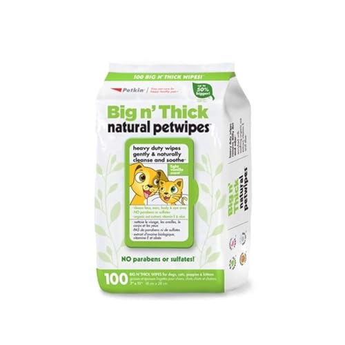 Petkin Big N' Thick Natural Pet Wipes, 100 Stück von Petkin