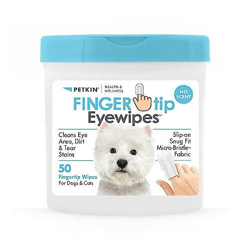 Petkin Fingerspitzen-Augentücher für Hunde und Katzen, 50 Fingertücher – Slip-On, eng anliegende Passform, Mikro-Bristle-Stoff – reinigt Augenpartie, Schmutz und Tränenflecken – praktisch, ideal für von Petkin