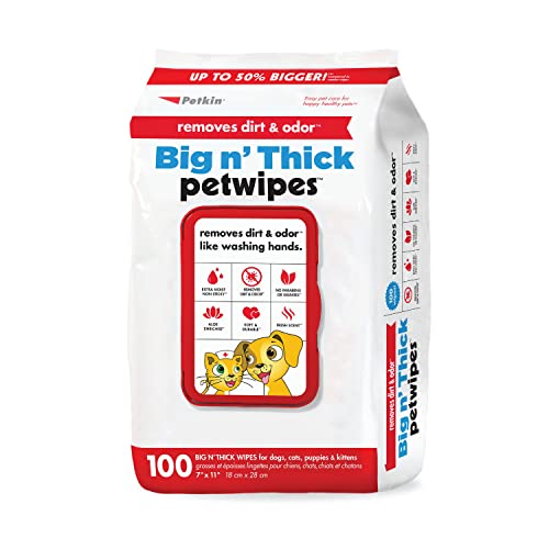 Petkin Pet Wipes - Big 'n Thick Extra Large Keimentfernung Pet Wipes - Reinigt Gesicht, Ohren, Körper und Augenpartie - Super bequem, ideal für Zuhause oder Reisen - Tücher für Haustiere von Petkin
