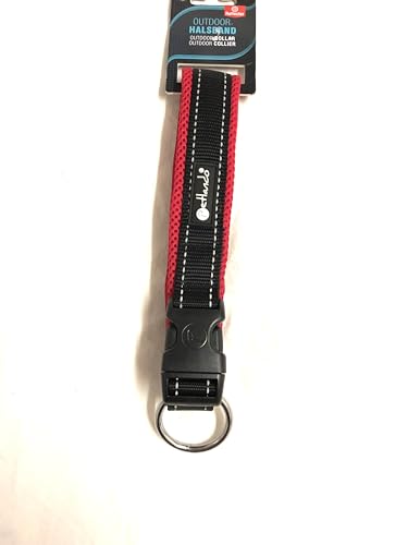 Petlando Mesh Outdoor Halsband Schwarz/Rot XXL mit reflektierenden Streifen Halsumfang 60-65 cm / 40 mm von Petlando