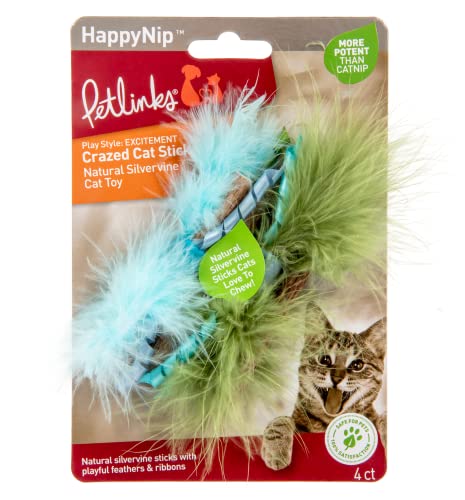 Petlinks HappyNip Crazed Katzen-Sticks, 4 Stück, Silbervinke, Blau/Grün, 4 Stück von Petlinks