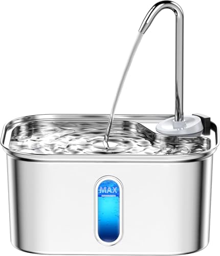 Edelstahl-Katzen-Wasser-Brunnen, 2.6L/88oz 304 Edelstahl-Katzen-Brunnen zum Trinken, Haustier-Wasser-Brunnen für Katzen innen, BPA-freier Hundewasser-Spender (Fenster-Brunnen mit 4 Filter & 4 Schwämme von Petlipo