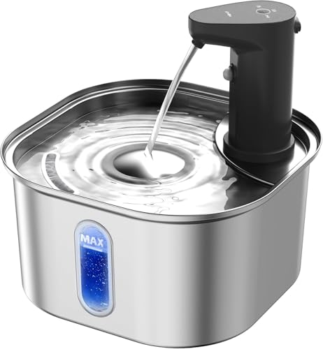Kabelloser Katzenwasserbrunnen aus Edelstahl, 68oz 2L 5000mah batteriebetriebener Katzenwasserbrunnen kabellos, automatischer Wasserspender mit Bewegungssensor für Katzen Hunde von Petlipo