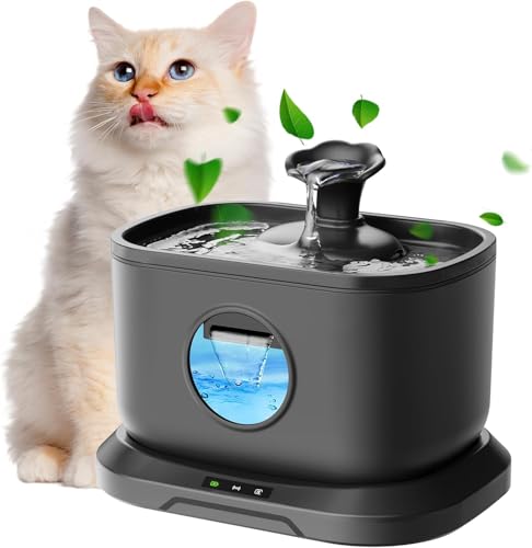 Katze Wasser Brunnen Cordless 2.5L/84Oz, batteriebetriebene Wasser Brunnen für Katzen Indoor-Trinken mit 3 Modi & 180° Motion Sensor, 23dB leise automatische Wasserspender für Hund, Haustier, Schwarz von Petlipo