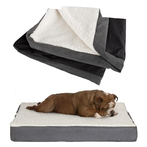 PETMAKER Ersatzbezug für Hundebett: Haustierdecke mit Sherpa-Oberseite, Rutschfester Unterseite, graues Mikro-Wildleder, Hundebett, waschbar, Abnehmbarer Bezug (mittel) von Petmaker