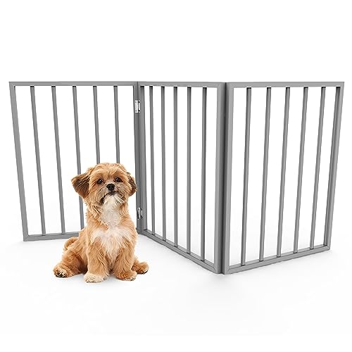 PETMAKER Haustiergitter – 3 Paneele, Faltbarer Hundezaun für Treppen, Flure oder Türen, 137 x 61 cm, einziehbar, Holz, freistehend, Grau von Petmaker