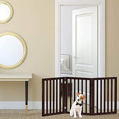 PETMAKER Haustiergitter – 3 Paneele, Faltbarer Hundezaun für Treppen, Flure oder Türen, 140 x 61 cm, einziehbar, freistehend, Braun von Petmaker