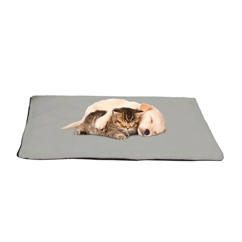 PETMAKER Selbstheizendes Haustierbett – Thermo-Hundematte mit weicher Sherpa-Oberseite für Hunde, Katzen und kleine Haustiere – waschbare Kistenunterlage für Boden oder Zwinger (Grau) von Petmaker