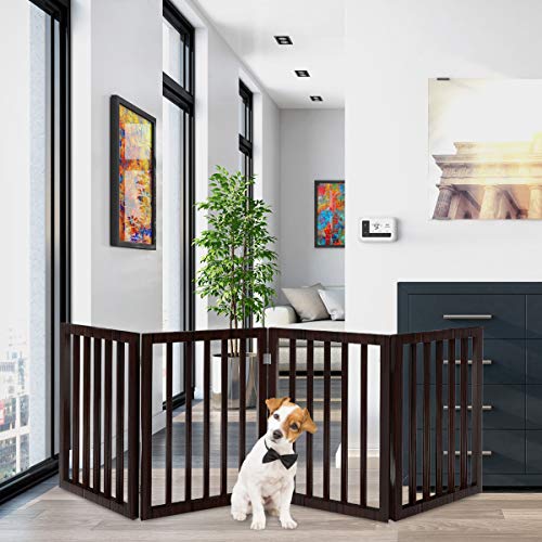 PETMAKER Haustiergitter – 4 Paneele, Faltbarer Hundezaun für Treppen, Flure oder Türen – 185 x 61 cm, freistehende Hundegitter (braun) von Petmaker
