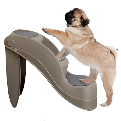 Petmaker Haustiertreppe – Robuste Hundetreppe für kleine Hunde mit 3-stufigem Design und Sicherheitsverriegelungsstiften – Katzen- oder Hundetreppe für Zuhause und Fahrzeug (Tan) von Petmaker