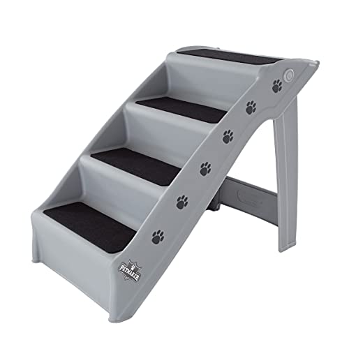 Petmaker Hundetreppe Haustiertreppe mit 4-stufigem Design für Betten, Couch, Auto, Haustiertreppe für Welpen, Kätzchen und kleine Haustiere (Grau) von Petmaker