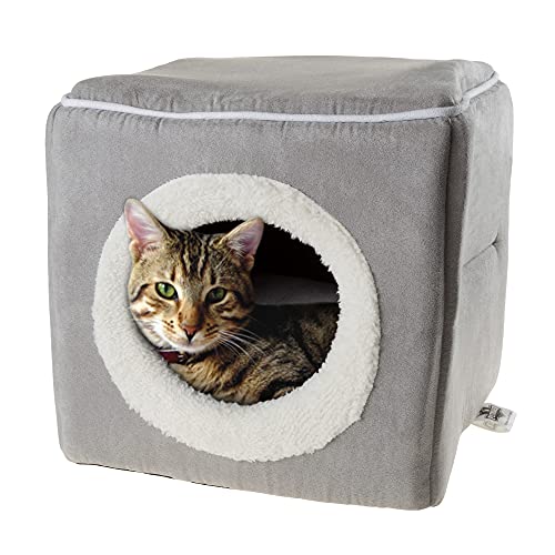 Petmaker Katzenhaus, Innenbett mit abnehmbarem Schaumstoffkissen, Katzenhöhle für Welpen, Kaninchen, Meerschweinchen, Igel und andere Kleintiere (Grau) von Petmaker