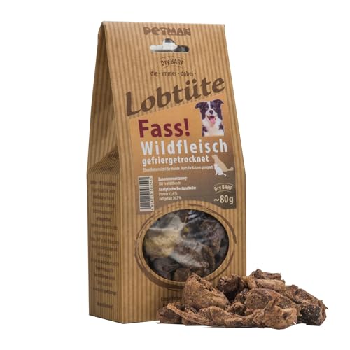 PETMAN Lobtüte FASS! Wildfleisch 80g – Hundefutter Snack - Proteinreiches Einzelfuttermittel für Hunde und Katzen, Barf-geeignet - Made in Germany von PETMAN