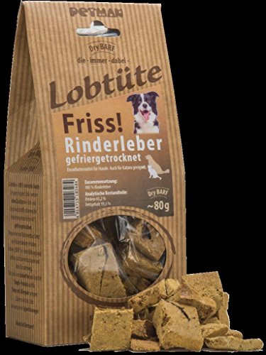 Petman Lobtüte - Dry BARF, Leckerli, Belohnung, Naturkausnack (Petman Lobtüte FRISS! Rinderleber, 80g) von Petman