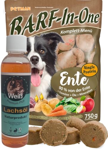 petman Barf-in-One Ente, 7 x 750g-Beutel, + Weiß-Premium Lachsöl 100ml Tiefkühlfutter, gesunde, natürliche Ernährung für Hunde, Hundefutter, Barf, B.A.R.F. petman Barf-in-One Ente, 7 x 750g-Beutel, + Weiß-Premium Lachsöl 100ml Tiefkühlfutter, gesunde, natürliche Ernährung für Hunde, Hundefutter, Barf, B.A.R.F. von Petman