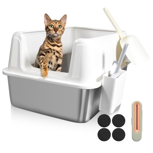 Katzentoilette aus Edelstahl mit Deckel, XL Große, extra große hochseitige Metall-Katzentoilette für große Katzen, Anti-Urinleckage, nimmt nie Gerüche auf, leicht zu reinigen, inklusive Schaufel für Katzentoilette aus Edelstahl mit Deckel, XL Große, extra große hochseitige Metall-Katzentoilette für große Katzen, Anti-Urinleckage, nimmt nie Gerüche auf, leicht zu reinigen, inklusive Schaufel für von Petmarket