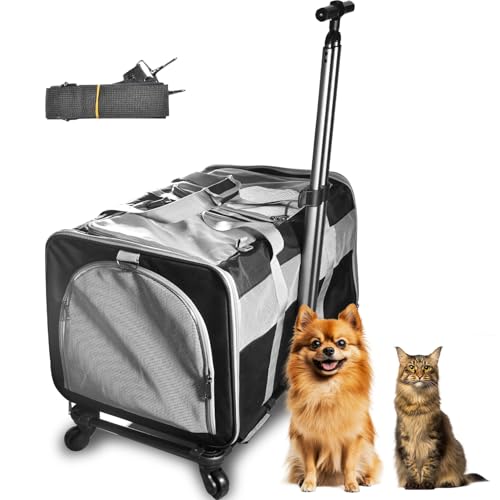 Katzentrage für 2 Katzen, große Hundetragetasche mit Rollen für unter 20 kg, rollende Haustier-Tragetasche mit abnehmbarer Stangenplattform und verbesserten Rädern, Hundetrage für Wandern, Camping von Petmarket