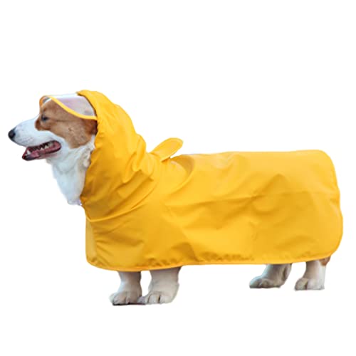 Petmolico Hunde-Regenmantel mit Kapuze, verstellbare Hunde-Regenjacke, wasserdicht, für kleine Hunde, Poncho für Schnauzer, Beagles, Französische Bulldogge, Mini-Pincher (L, Gelb) von Petmolico