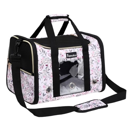 Petmolico Katzentragetasche, weiche Seiten, Haustiertasche für kleine, mittelgroße Katzen, Welpen, 7,3 kg, von Fluggesellschaften zugelassen, 3 offene Türen, mittelgroß, Rosa von Petmolico