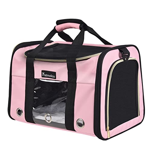 Petmolico Katzentragetasche für Hunde, von Fluggesellschaften zugelassen, weich, mit 3 offenen Türen, Netzfenster für Katzen, Welpen, 7,3 kg, Rosa von Petmolico