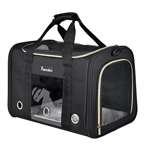 Petmolico Katzentragetasche für Hunde, von Fluggesellschaften zugelassen, weich, mit 3 offenen Türen, Netzfenster für Katzen, Welpen, 7,3 kg, Schwarz von Petmolico