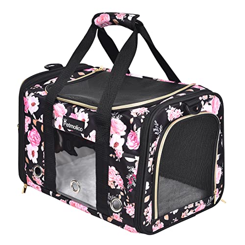 Petmolico Katzentragetasche für Hunde, von Fluggesellschaften zugelassen, weich, mit 3 offenen Türen, Netzfenster für Katzen, Welpen, 7,3 kg, rosa Pfingstrose von Petmolico