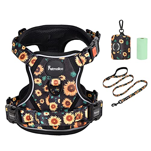 Petmolico No Pull Dog Harness Set, 2 Leash Attchment Easy Control Handle Reflective Vest Dog Harness XSmall Breed, XSmall Dogs Harness and Leash Set with Poop Bag Holder, XS Sunflower von Petmolico