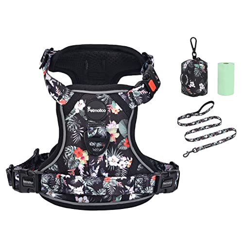 Petmolico No Pull Hundegeschirr-Set, 2 Leinen, einfache Kontrolle, reflektierende Weste, Hundegeschirr, mittlere Rassen, Set mit Kotbeutelhalter, mittlere Regenwaldblume Petmolico No Pull Hundegeschirr-Set, 2 Leinen, einfache Kontrolle, reflektierende Weste, Hundegeschirr, mittlere Rassen, Set mit Kotbeutelhalter, mittlere Regenwaldblume von Petmolico