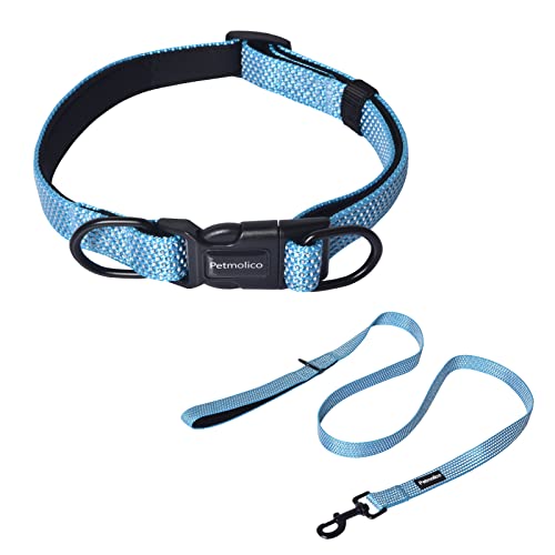 Petmolico Reflektierendes Hundehalsband und Leine, Neopren, gepolstert, für den täglichen Spaziergang, mit doppeltem D-Ring für Hundeleine und ID-Tags, Himmelblau, Größe M Petmolico Reflektierendes Hundehalsband und Leine, Neopren, gepolstert, für den täglichen Spaziergang, mit doppeltem D-Ring für Hundeleine und ID-Tags, Himmelblau, Größe M von Petmolico