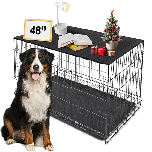 Petmystify Hundekäfig-Aufsatz mit Magneten für Kiste, Aluminium, faltbar, dekorative Aufbewahrung, Haustierbox-Tisch (nur Topper) (schwarz, für 121,9 cm große Hundebox) von Petmystify