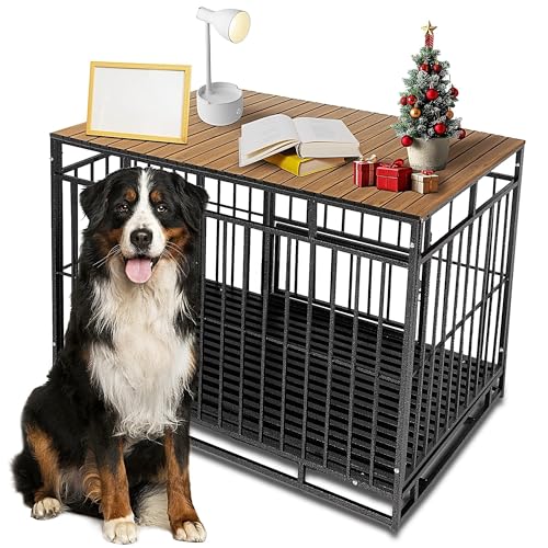 Petmystify Hundekäfig-Aufsatz mit Magneten für die Kiste, Aluminium, faltbar, dekorative Aufbewahrung, Haustierbox-Tisch (nur Topper) (Nussbaum, für 121,9 cm große Hundebox) von Petmystify