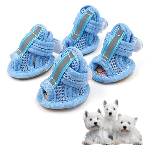 Sommerschuhe für kleine Hunde, Mesh-Sandalen für Hunde, atmungsaktive Hundeschuhe für heißen Bürgersteig, Welpenschuhe für heißen Bürgersteig, Blau, Größe 38 von PetnTeam