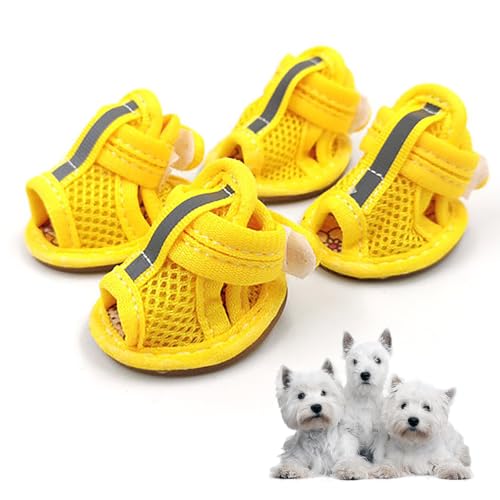 Sommerschuhe für kleine Hunde, Mesh-Sandalen für Hunde, atmungsaktive Hundeschuhe für heißen Bürgersteig, Welpenschuhe für heißen Bürgersteig, Gelb, Größe 2 von PetnTeam