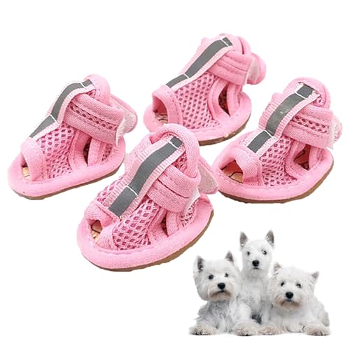 Sommerschuhe für kleine Hunde, Mesh-Sandalen für Hunde, atmungsaktive Hundeschuhe für heißen Bürgersteig, Welpenschuhe für heißen Bürgersteig, Rosa, Größe 1 von PetnTeam