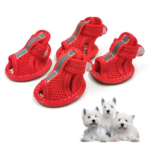 Sommerschuhe für kleine Hunde, Mesh-Sandalen für Hunde, atmungsaktive Hundeschuhe für heißen Bürgersteig, Welpenschuhe für heißen Bürgersteig, Rot, Größe 2 von PetnTeam