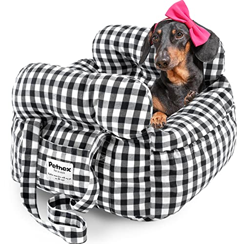 PETNEX Hundeautositz für kleine Hunde, tragbarer Welpen-Autositz der einfachen Installation, modische Haustier-Tragetasche mit großen Taschen, maschinenwaschbarer Hunde-Sitzerhöhung (kariertes von Petnex
