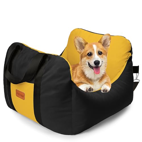 PETNEX Hundeautositz für kleine Hunde, tragbarer Welpenautositz der einfachen Installation, modische Haustiertragetasche mit großen Taschen, ultrasoft & maschinenwaschbar Hundeerhöhung Sitz von Petnex