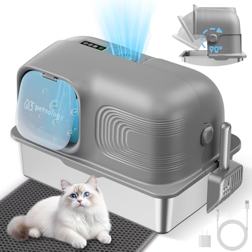 Katzentoilette aus Edelstahl, Ordor-Kontrolle, filterfrei, praktischer Klappdeckel, extra Lage 65 l, auslaufsicher, mit Schaufel und Katzentoilette, leicht zu reinigen von Petnology