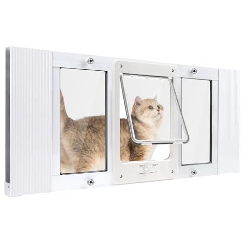 Petoasis Haustiertür für Fenster, geeignet für Fensterbreiten von 91,4 cm - 101,6 cm, schnell montierbarer Katzentür-Fenstereinsatz, 4 Verriegelungsmechanismen, Magnetverschluss, Katzenfenstertür Petoasis Haustiertür für Fenster, geeignet für Fensterbreiten von 91,4 cm - 101,6 cm, schnell montierbarer Katzentür-Fenstereinsatz, 4 Verriegelungsmechanismen, Magnetverschluss, Katzenfenstertür von Petoasis