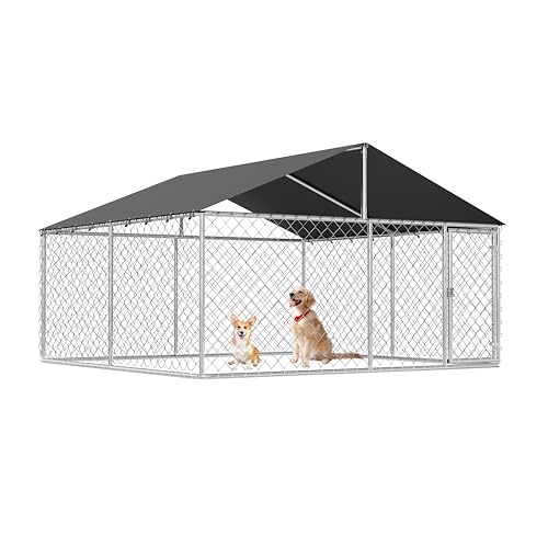 Petonly Hundegehege für den Außenbereich, robust, Netzstoff, großer Käfig, Haustierzwinger, Stahlzaun mit sicherem Schloss (299,7 x 299,7 cm) von Petony