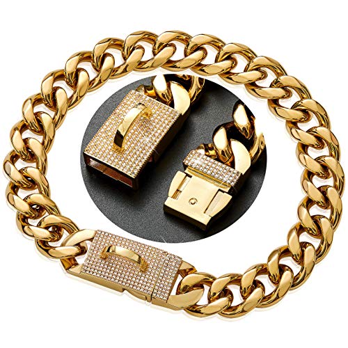 Hundehalsband, 18 Karat Gold, mit Schnalle, starker Edelstahl, 19 mm breit, kubanisches Gliederhalsband Hundehalsband, 18 Karat Gold, mit Schnalle, starker Edelstahl, 19 mm breit, kubanisches Gliederhalsband von Petoo